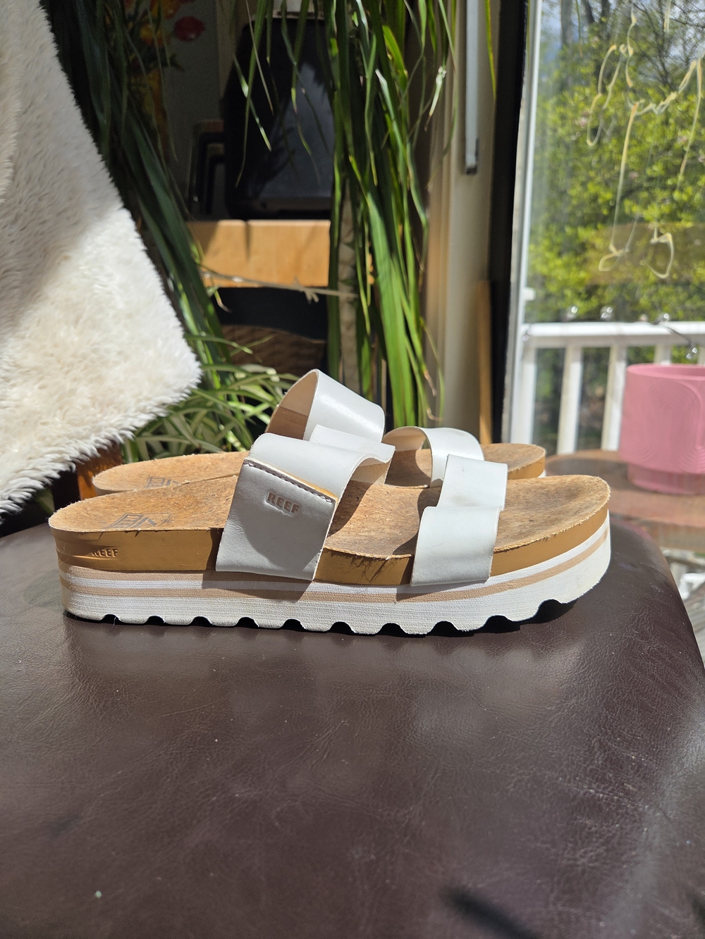 Reef White Double-Strap Platform Slide Sandals